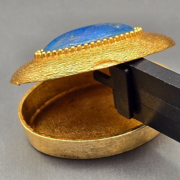 VTG Helena Rubinstein Trinket Box 1.75" Gold Tone Blue Cabochon Vanity Accent 60 - Picture 3 of 8